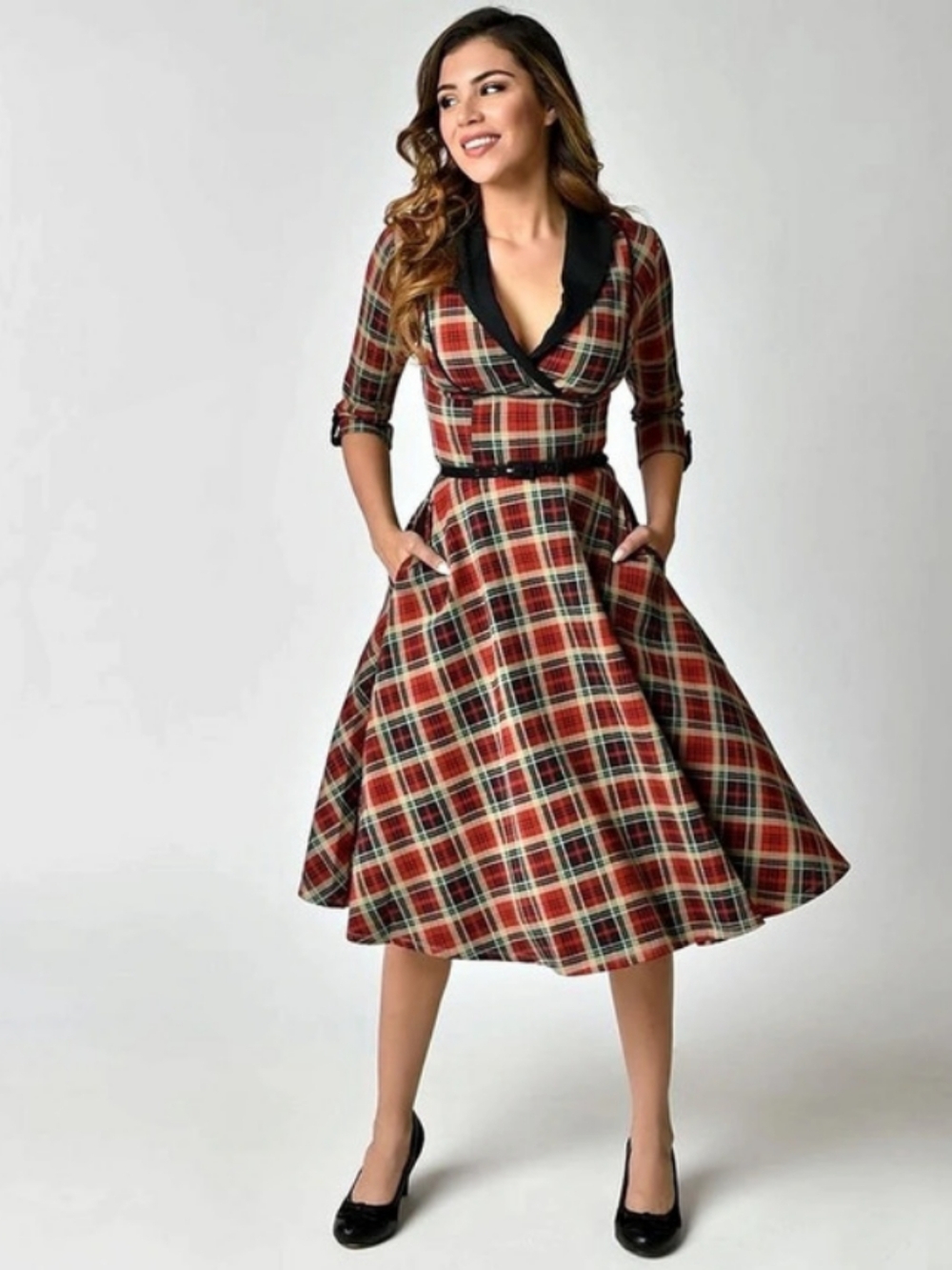 Unique Vintage Red Plaid Devon Swing Dress in Red & Green Size XL Missing Belt